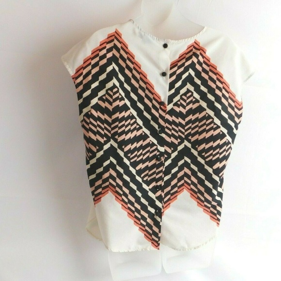 Topshop Geometric Sleeveless Size 4 Top Black Pink Button Back - Picture 5 of 8